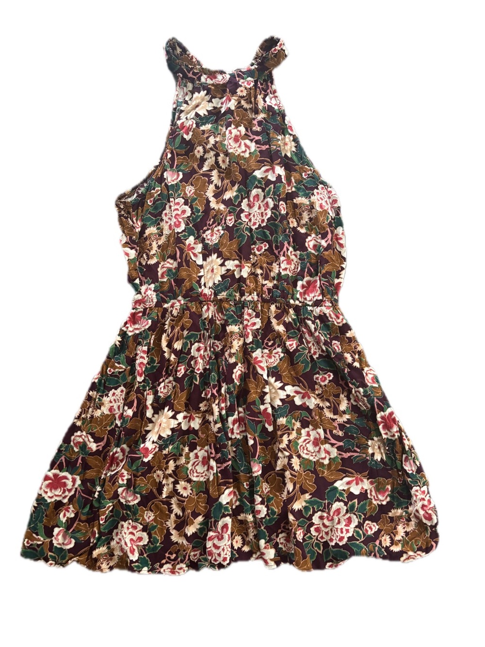 American Eagle Outfitters Floral Halter Dress in Burgundy, Brown, Green and Pink